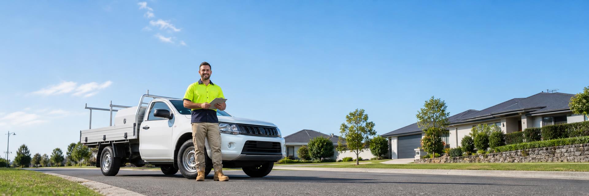 Australian business owner in high-vis vest with equipment financed through Lonix