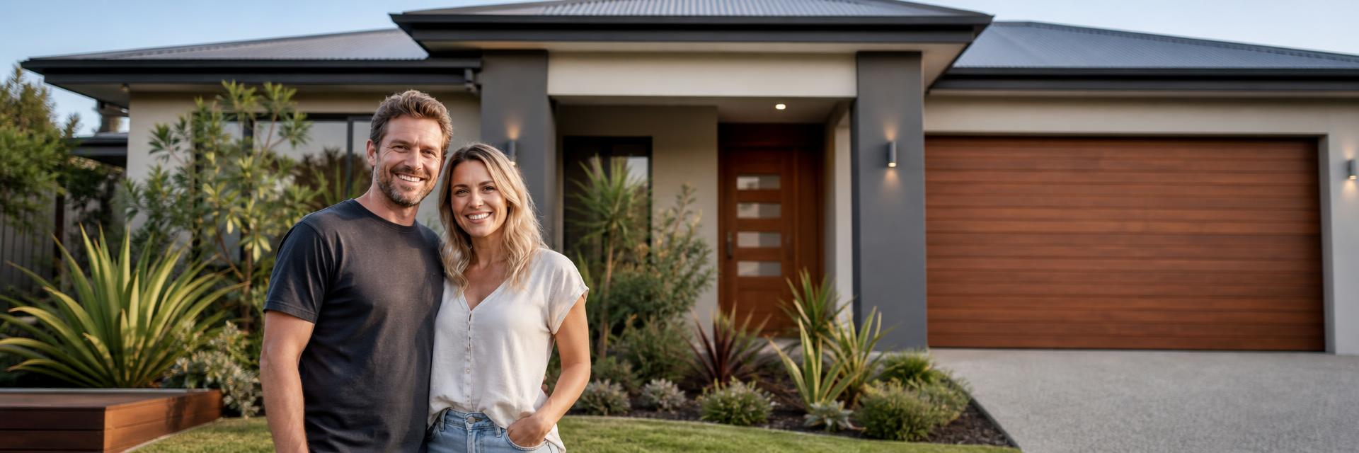 Australian couple in front of their new home financed through Lonix
