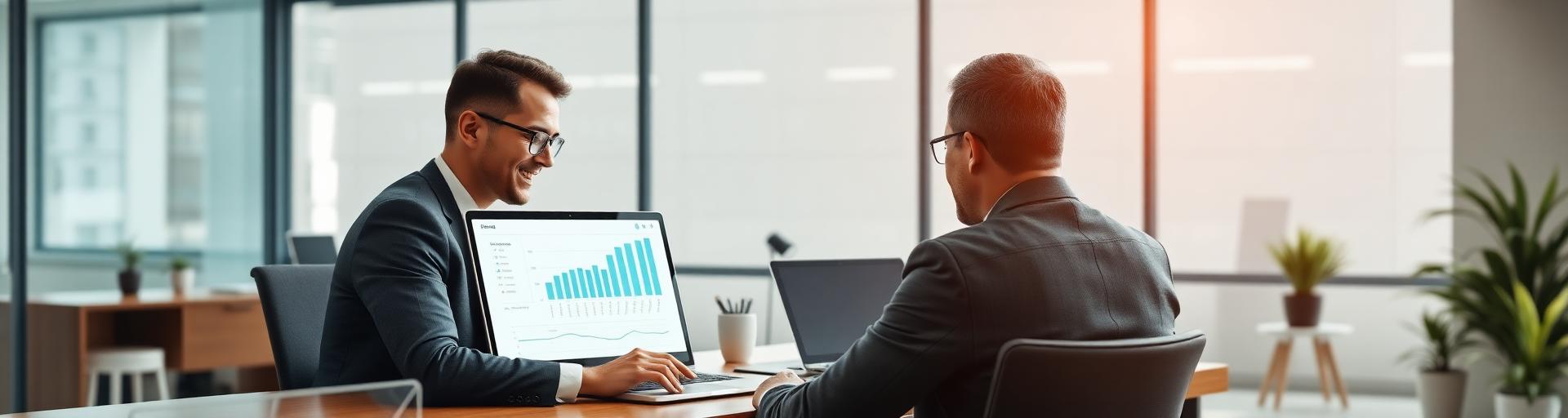 Business owners reviewing cash flow charts on a laptop