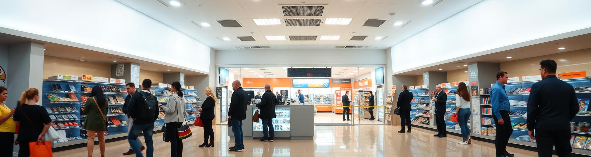 Busy retail franchise store with customers