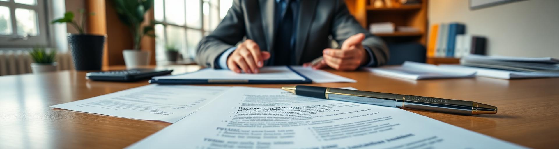 Business insurance policy documents on a desk