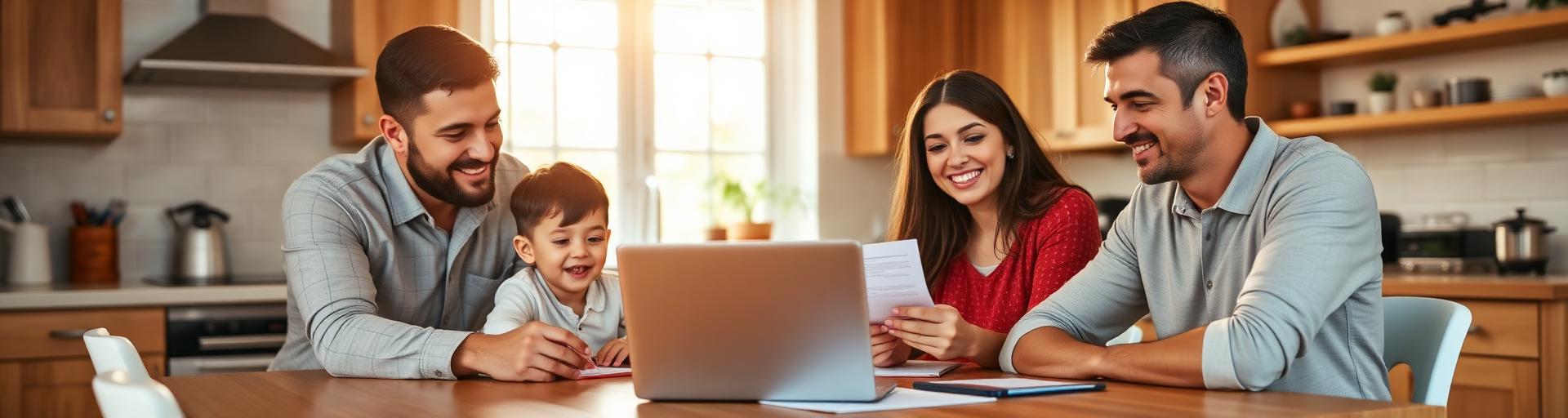 Family reviewing insurance documents at home