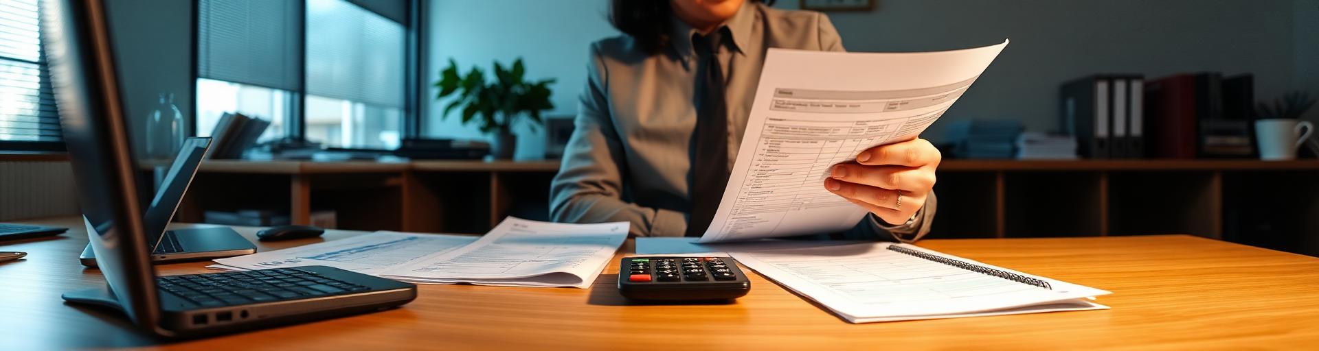Office worker reviewing invoices at a desk