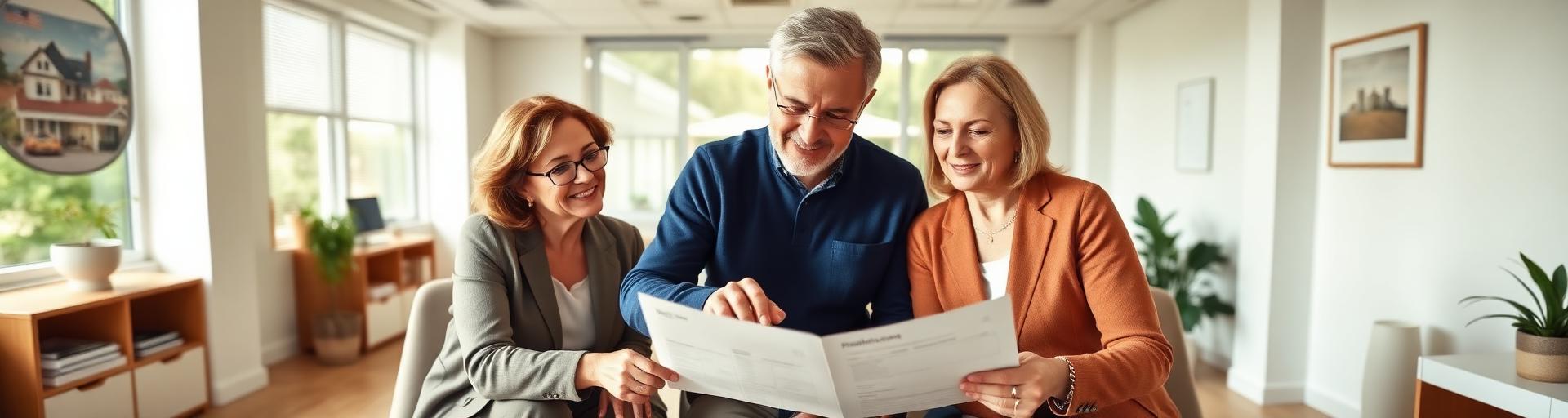 Mature couple reviewing investment documents with an adviser